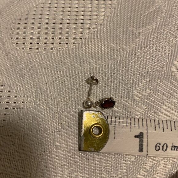 Gold 925 Garnet Dainty Drop Pierced Earrings - Picture 11 of 11